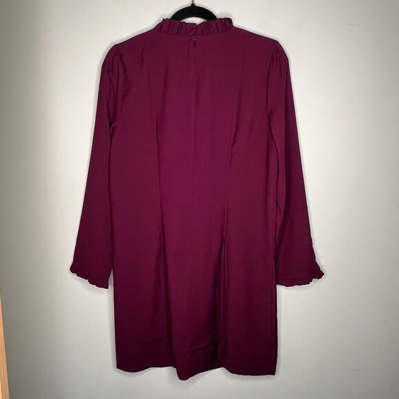 J. Crew Purple Ruffle Collar Long Sleeve Shift Mini Dress Size 6 - Picture 5 of 9